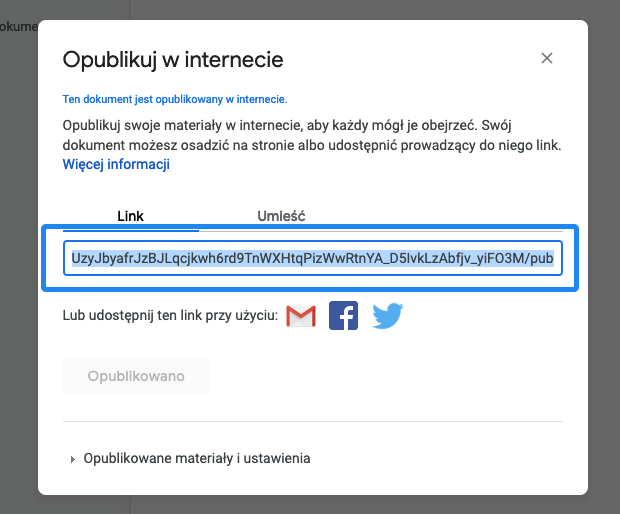 link do publikacji google drive